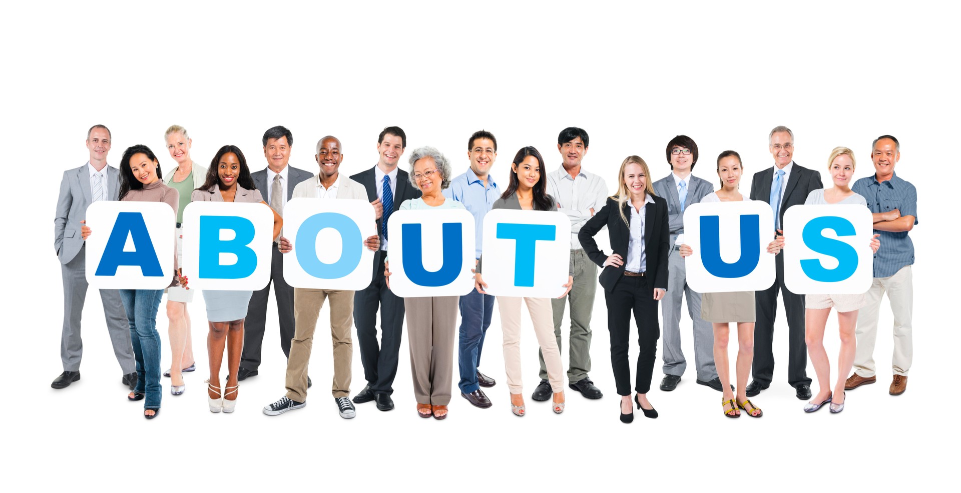 Group Of Business People Holding About Us